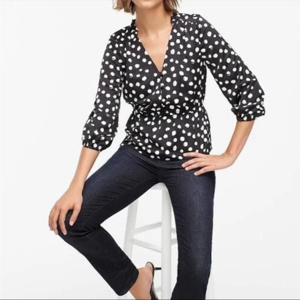 J. Crew Peplum Button Black and White Polka Dot Blouse size 8